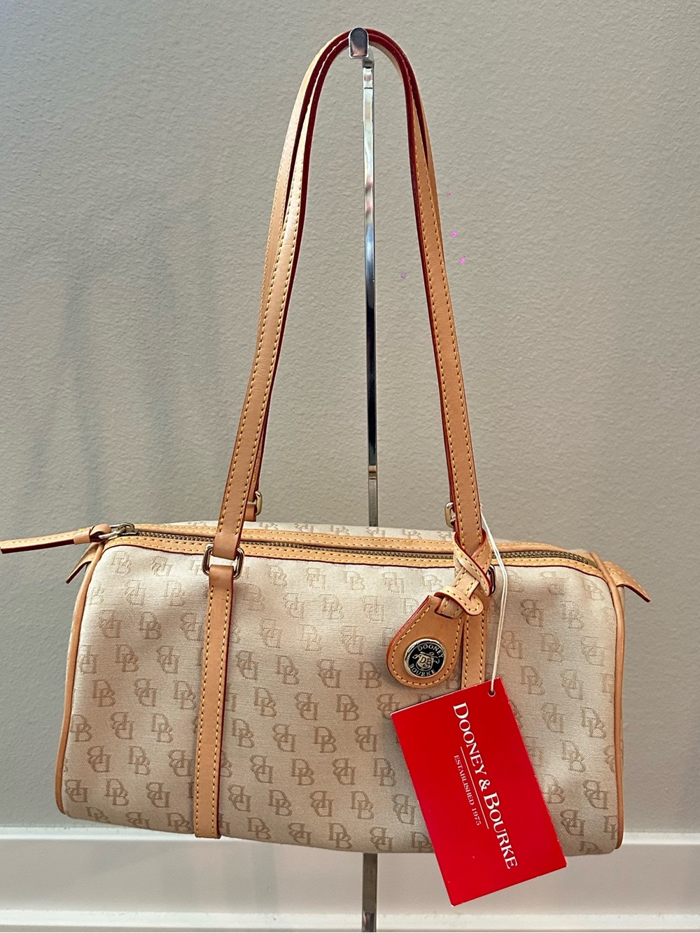 DOONEY & BOURKE Y2K Vintage Barrel Shoulder Bag Signature Canvas Leather Trim